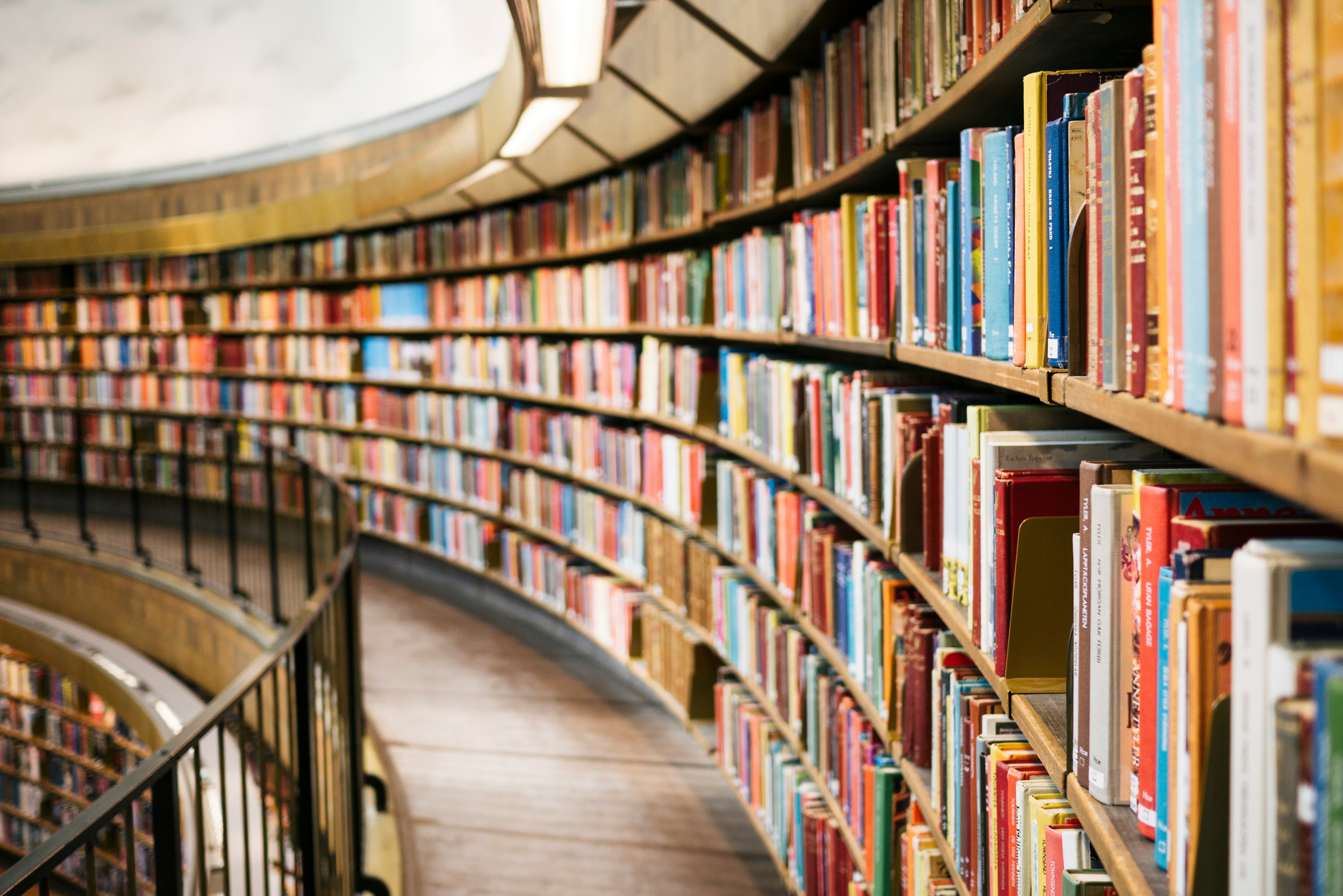 Bookshelves in a huge library